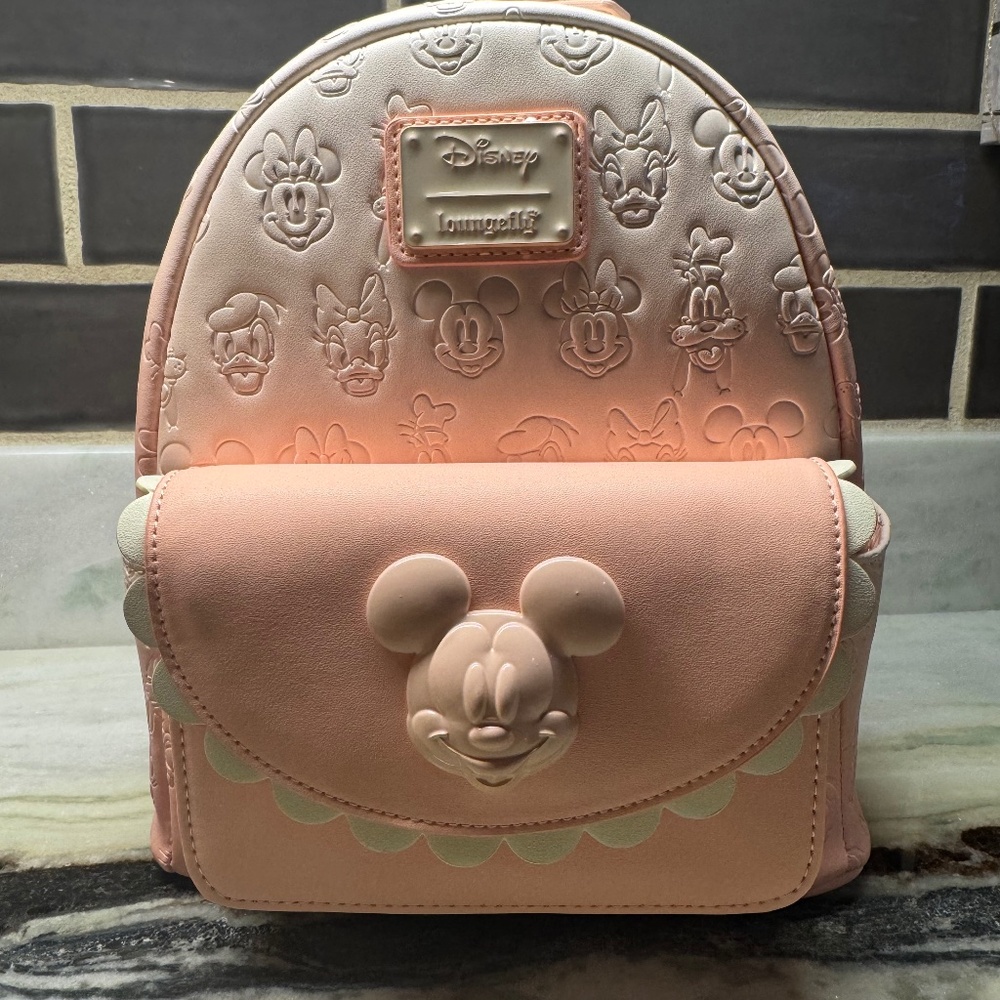 Loungefly Disney Mickey & Friends Embossed Mini Backpack Pink/Blush 3D Mickey Po